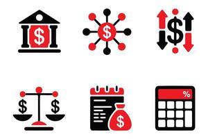 Set of Financial Icons in Red and Black vector