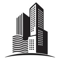 Modern City Skyline Icon, Black and White vector
