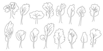 set of simple doodle line trees vector