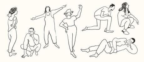 set of people's hang out in hand drawn sketch style vector