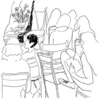students on art lesson in hand drawn sketch style vector