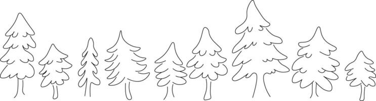 set of simple doodle line fir trees vector
