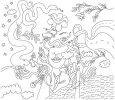abstraction with face in plants and snakes vector