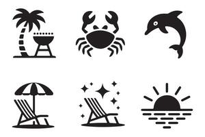 Black and white summer vacation icons set vector