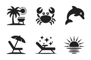 Simple Black and White Summer Vacation Icons vector
