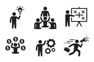 Business Icons Set Depicting Collaboration, Innovation, and Growth vector