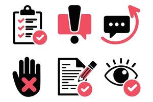 Set of Flat Icons Representing Approval, Rejection, and Communication vector