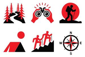 Red and Black Outdoor Icons for Hiking and Camping vector