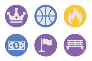 A Collection of Icons Representing Basketball, Royalty, Money, and Community vector