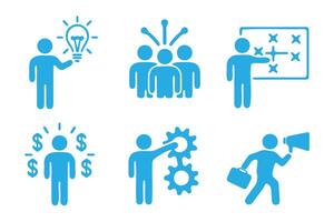 Business Icons Set Featuring Teamwork, Innovation, and Growth vector