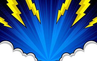 Comic abstract pop art background with thunder and clouds. vector