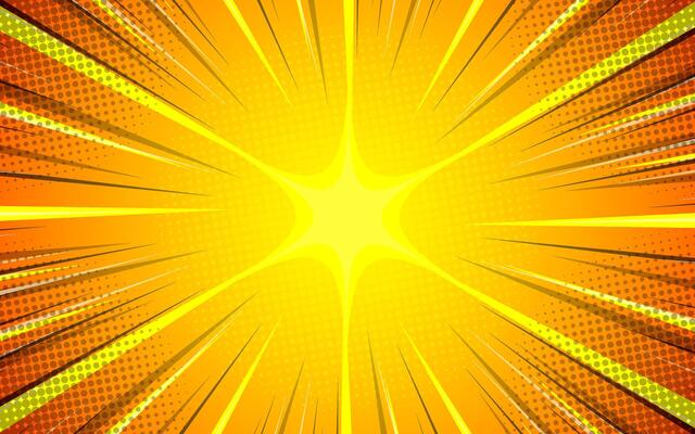 Pop art halftone background. Comic starburst pattern. Cartoon retro sunburst effect.