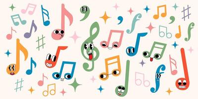 set of groovy characters as musical notations vector