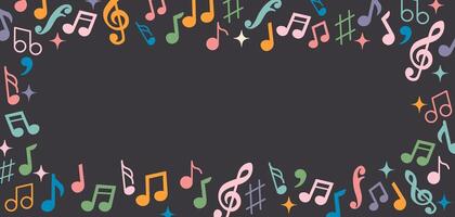 horizontal frame with musical notations on black background vector