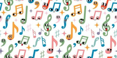 seamless pattern with groovy characters as musical notations vector