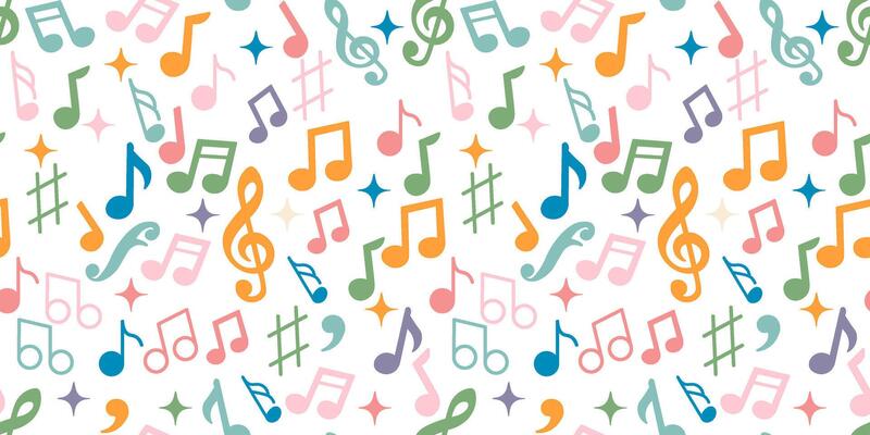 seamless pattern with colored musical notations