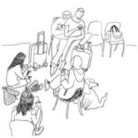 passengers on station in hand drawn sketch style vector