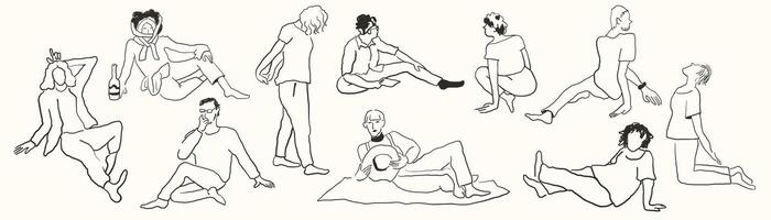 set of dancers and performers in hand drawn sketch style vector