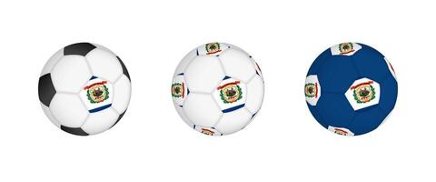Collection football ball with the West Virginia flag. Soccer equipment mockup with flag in three distinct configurations. vector