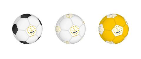 Collection football ball with the Rhode Island flag. Soccer equipment mockup with flag in three distinct configurations. vector