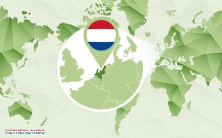 America centric world map with magnified Netherlands map. vector