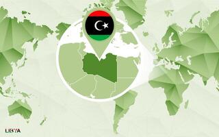 America centric world map with magnified Libya map. vector