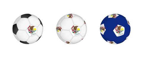 Collection football ball with the Illinois flag. Soccer equipment mockup with flag in three distinct configurations. vector