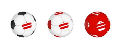 Collection football ball with the District of Columbia flag. Soccer equipment mockup with flag in three distinct configurations. vector