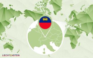 America centric world map with magnified Liechtenstein map. vector
