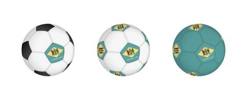 Collection football ball with the Delaware flag. Soccer equipment mockup with flag in three distinct configurations. vector