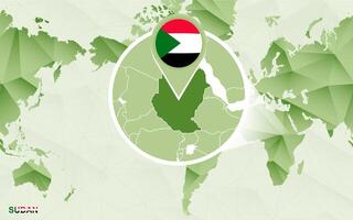 America centric world map with magnified Sudan map. vector