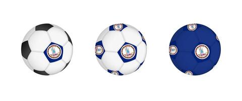 Collection football ball with the Virginia flag. Soccer equipment mockup with flag in three distinct configurations. vector