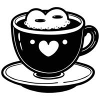 Black and White Coffee Cup With Heart Icon on Saucer Isolated vector