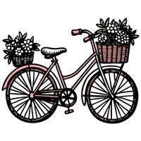 Pink Bicycle with Flower Baskets , Isolated on White Background Design vector
