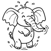 Outlined cartoon elephant is joyfully splashing water, it stands out on a transparent background vector