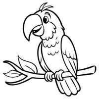 Black and white parrot is resting on a branch, looking calm and sweet vector