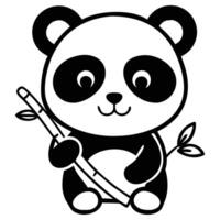 Charming black and white panda embraces bamboo stalks in a cute, outlined style vector