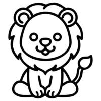Outlined cartoon lion is sitting down, smiling softly with a transparent background vector