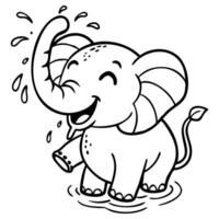 Happy cartoon elephant splashing water with trunk while standing in a puddle is on transparent background vector