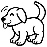 Outlined puppy cartoon smiles with its tongue out and wags its tail vector