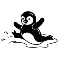 A cheerful penguin is joyfully sliding with outstretched wings, the background is transparent vector