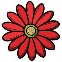 Cartoon Red Flower with Black Outline and Transparent Background Design Element vector