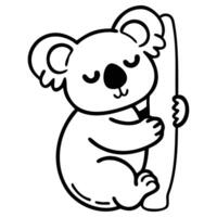 Monochrome cartoon koala clings to a tree trunk while it is quietly sleeping vector