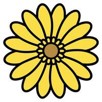 Flat Flower with Yellow Petals and Brown Center on Transparent Background vector
