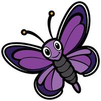 Cartoon Butterfly Illustration, Purple Wings, Insect with a Smiling Face, Isolated vector