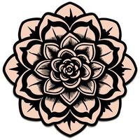 Outlined Rose Flower with Circular Petals and White Background Ornament vector