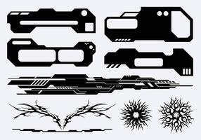 HUD futuristic frame border cyberpunk interface game tribal streetwear elements set panel cyber sci-fi, icon symbol editable vector