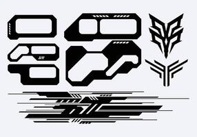 HUD futuristic frame border cyberpunk interface game symmetrical symbol streetwear elements set panel cyber sci-fi, icon editable vector