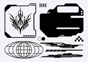 HUD cyberpunk interface futuristic line frame border game tribal streetwear elements collection panel cyber sci-fi, icon symbol editable vector