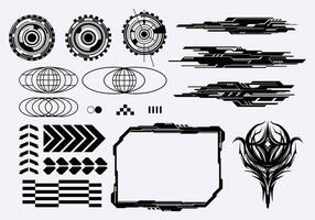 Tribal cyberpunk target element collection futuristic interface frame border clip art t shirt design sticker poster editable vector